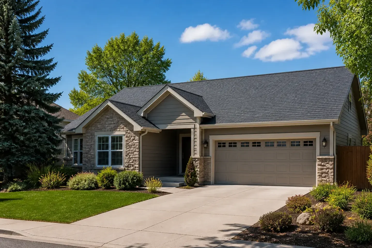 Completed roof replacement on a tidy Denver neighborhood home