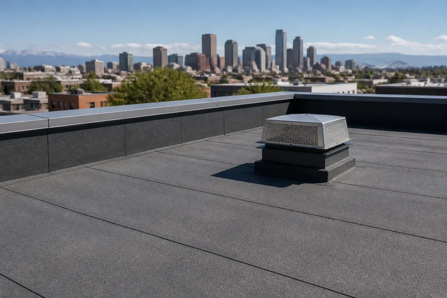 Completed flat roof with clean membrane seams