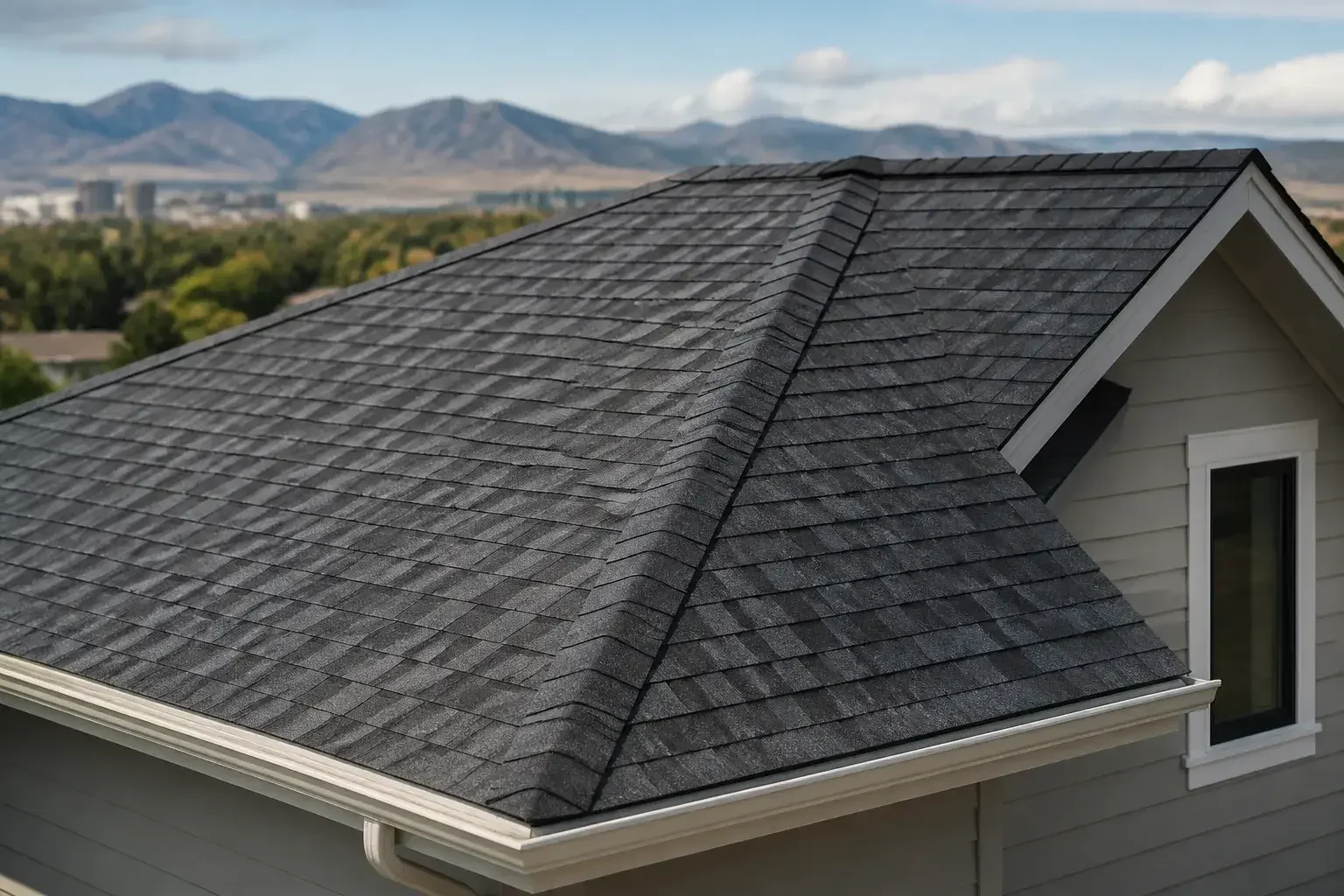 Newly replaced shingle roof on a Denver house