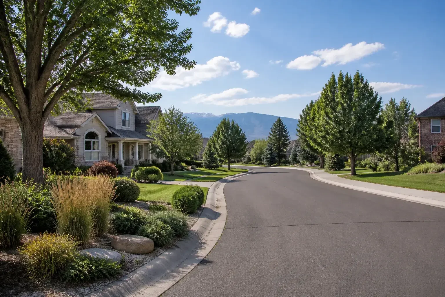 Centennial neighborhood with manicured landscaping