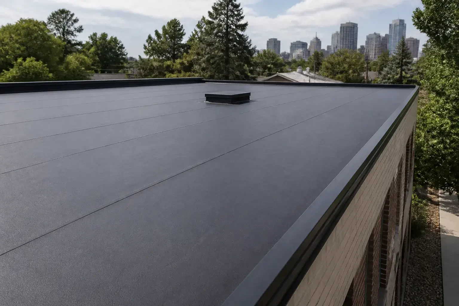 Finished flat roof replacement on a Denver building