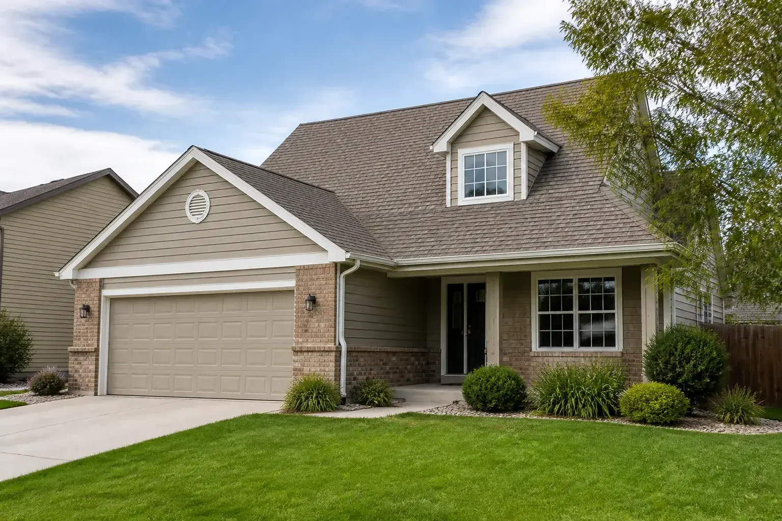 Restored suburban home after storm damage repair